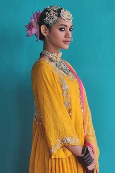 Mango yellow kurta featuring a gathered neckline with sequin and thread embroidery. Paired with a pant and printed sheer dupatta with a cutwork border., Fit: Relaxed Sheer Dupatta, Mango Yellow, Bandhani Print, Yellow Kurta, Gathered Neckline, Embroidered Neckline, Women Kurta, Straight Kurta, Thread Embroidery