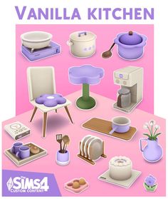 an image of various kitchen items on a pink background