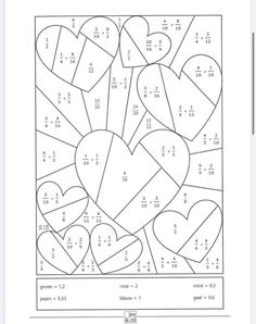 valentine's day color by number worksheet for kids with hearts on it