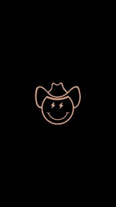 a black background with a pink outline of a cowboy's hat and lightning bolt