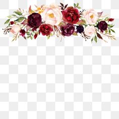 flowers and leaves are arranged in the shape of a horizontal border on a white background