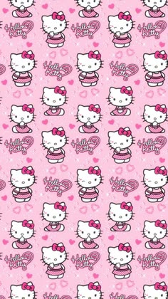 hello kitty wallpaper with hearts and bows on pink background in the style of cartoon characters