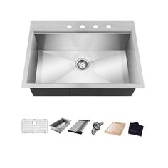 stainless steel kitchen sink with accessories