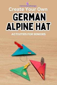 the german alpine hat activity for seniors is shown with an origami bird on it