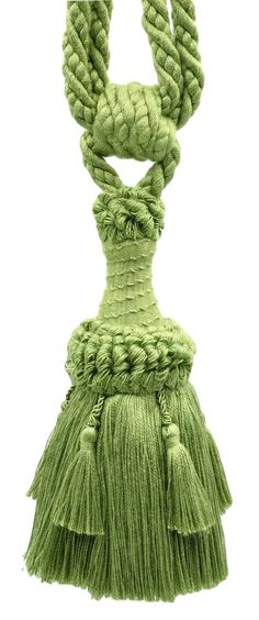 Decorative Tassel Tieback / 6 inch Tassel, 30 inch Spread (embrace) / Style# TBEMP6 Color: Alpine Green - L60 - DecoPro Drapery Tie Backs, Intricate Braids, Large Curtains, Wide Curtains, Alpine Green, Gold Curtains, Professional Decor, Curtain Ties, Decorative Sculpture