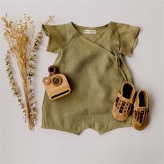 army green / 0 to 6m Linen Cotton Baby Romper Romper Sewing Pattern, Linen Romper, Wrap Romper, Short Sleeve Romper, Cotton Romper, Sanya, Baby Shorts