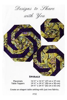 Spirals Pattern – DSY152 Easy Placemats, Table Topper Patterns, Placemats Patterns, Quilted Table Toppers, Fabric Kit, Elegant Table Settings, Spiral Pattern, Quilted Table Runners, Robert Kaufman Fabrics