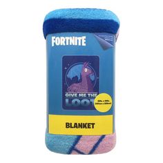 a canister with a blue and yellow label that says fortnite give me the look