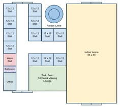 the floor plan for an office with two desks, and one kitchenette area