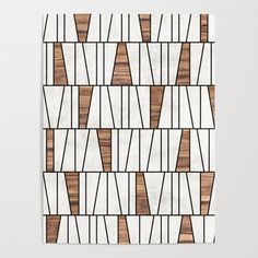 an art print with geometric lines and wood in white, brown and black on paper