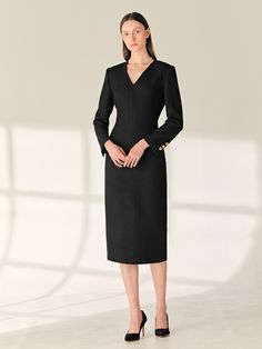 Elegant Fitted Wool Dress, Luxury Fitted Tweed Dress, Luxury Tweed Dress For Fall Office Wear, Luxury Tweed Dress For Office In Fall, Luxury Fitted Tweed Dress For Office, Luxury Fitted Tweed Dress For Formal Events, Luxury Fitted Tweed Office Dress, Elegant V-neck Tweed Dress, Elegant Wool Midi Length Dresses