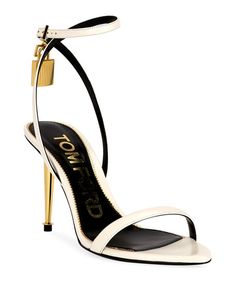 TOM FORD 85mm Lock Leather Sandals | Neiman Marcus Tom Ford Heels, Tom Ford Shoes, Funky Shoes, Stunning Shoes, Open Toed Heels, Stiletto Sandals, Kinds Of Shoes, Gorgeous Shoes, Fabulous Shoes