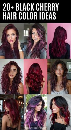 Black Cherry Hair Color, Black Cherry Hair, Cherry Hair Colors, Red Ombre Hair, Cherry Hair, Wild Cherry, Oval Face Hairstyles, Pretty Hair Color, Hairdos For Curly Hair