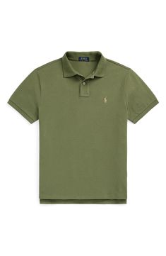 Cut from cool, breathable cotton piqué in a comfortably relaxed fit, this polo has been setting the brand's style standard since 1972. 28 1/2" front length; 29 1/2" back length (size Medium) Button half placket Spread collar Short sleeves 100% cotton Machine wash, dry flat Imported Classic Collared Polo Shirt For Spring, Classic Green Polo Shirt With Relaxed Fit, Green Relaxed Fit Polo Shirt, Casual Green Relaxed Fit Polo Shirt, Green Fitted Classic Polo Shirt, Spring Cotton Polo Shirt With Spread Collar, Fitted Casual Polo Shirt With Spread Collar, Classic Polo Shirt For Spring, Classic Spring Polo Shirt For Golf