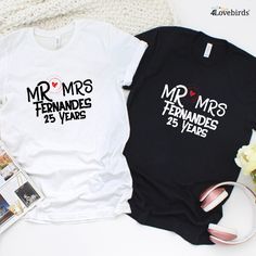 Celebrate your special anniversary with Mr. & Mrs. Matching Anniversary Outfits! This custom wedding gift is perfect for couples looking for a unique way to commemorate their big day. Our matching shirts, hoodies, and sweatshirts come in a Matching Set, with fun designs and quotes that are sure to bring a smile to your face. Whether you're looking for cute couple shirts, his and her shirts, funny matching shirts, or even a cheesy couple hoodie, we've got you covered! Shop now and find the perfec Anniversary Outfits, Best Of Tinder, Wedding Sweatshirts, Tinder Match, Anniversary Outfit, Couple T Shirts, Funny Matching, Custom Matches, Mr And Mrs Wedding