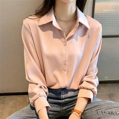 Lasaky - Soft Blouse Liner White Shirt Satin Shirts For Women, Long Sleeve Loose Blouse, Ladies Chiffon Shirts, Women Chiffon Blouse, Chiffon Blouses, Office Shirt, Blouse Summer, Silk Button Up, Shirts Women Fashion