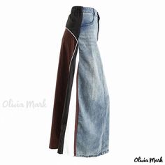 Olivia Mark - Premium Deconstructed Hybrid Contrast Patchwork Maxi Denim Skirt with Mid-Waist A-Line Design Spring Denim Bottoms With Splicing Details, Spring Denim Bottoms With Splicing, Trendy High-waist Patchwork Denim Skirt, High-waist Denim Blue Patchwork Skirt, Denim Patchwork Skirt For Fall, Fall Denim Patchwork Skirt, High Waist Cotton Patchwork Denim Skirt, High-waisted Denim Patchwork Skirt, High Waist Dark Wash Patchwork Skirt