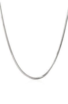 A snake chain of sterling silver adds slinky movement and liquid shine to your day-to-night looks. 18" length Sterling silver Made in Italy Elegant Snake Chain Necklace With Lobster Clasp, Elegant Silver Herringbone Necklace With Adjustable Chain, Formal Silver Snake Chain Necklace, Silver Snake Chain Necklace With Lobster Clasp, Silver Snake Chain Necklace With Adjustable Chain, Silver Minimalist Herringbone Chain Necklace, Elegant Silver Snake Chain Necklace With Adjustable Chain, Minimalist Silver Herringbone Necklace, Elegant Silver Herringbone Necklace With Box Chain