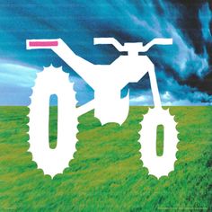 an image of a bike in the middle of a field with storm clouds behind it