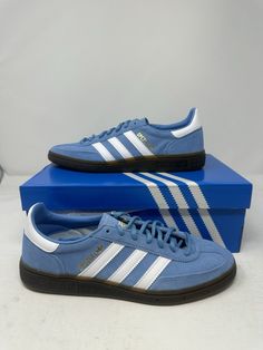 Adidas Handball Spezial Shoes 'Light Blue' BD7632 Men's Sizes New Sizes:  4.5Men's/6Wmns, 5Men's/6.5Wmns, 5.5Men's/7Wmns, 6Men's/7.5Wmns, 6.5Men's/8Wmns, 7.5Men's/9Wmns, 8Men's/9.5Wmns Condition: These are brand new with box. Never worn. Perfect Condition. Pet and smoke free home! Box Condition: BOXES MAY HAVE SOME DAMAGES DUE TO NATURAL SHIPPING AND STORAGE REASONS!  DAMAGE MAY INCLUDE THE FOLLOWING: - SLIGHT RIPS AND TEARS ALONG THE BOX - DENTS OR SLIGHT BOX DEFORMITY - SLIGHT CUTS/SLITS FROM OPENING THE PACKAGE SHOES WILL ALWAYS BE IN PERFECT CONDITION REGARDLESS OF BOX CONDITION. ANY ISSUES OR IMPERFECTIONS WITH THE SHOE ITSELF WILL BE DISCLOSED IN THE LISTING AND WILL NOT BE HIDDEN FROM CUSTOMERS! Blue Casual Tennis Sneakers, Casual Blue Sneakers For Tennis, Blue Tennis Sneakers With Round Toe, Blue Round Toe Tennis Sneakers, Spezial Shoes, Adidas Handball Spezial, Adidas Handball, Handball Spezial, Adidas Spezial