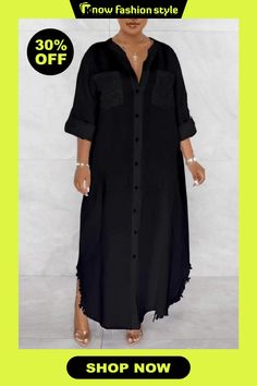 Black Casual Solid Patchwork V Neck Shirt Dress Dresses Wholesale Fashion, Neck Shirt, White Casual, Women's Fashion Dresses, T Shirt Dress, Dresses Online, Shirt Dress, Fashion Dresses, V Neck