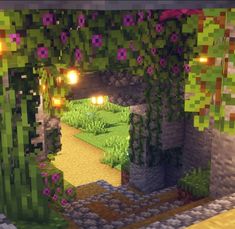 the inside of a minecraft house with trees and flowers on it's walls