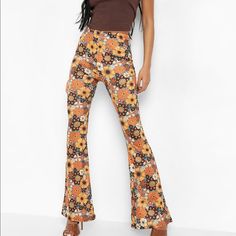 Nwt! Boohoo 70’s Floral Print Pants In Color Petrol. Us Size 2. Super Cute! Hippie Fitted Pants For Fall, Hippie Style Fitted Pants For Fall, Fitted Hippie Pants For Fall, Vintage Floral Print Pants For Fall, Hippie Full-length Pants For Fall, Hippie Full Length Pants For Fall, 70s Inspired Flare Bottoms For Spring, Hippie Style Full Length Pants For Fall, Fall Hippie Pants