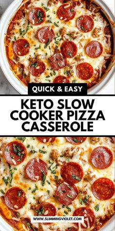 the keto slow cooker pizza casserole is ready to be eaten and served