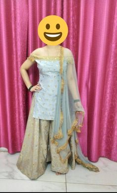 This is a three piece dress. Kurti in silk fabric with all over handwork of sequin and pearl.embroidry will be on kurti panel only.on the neck side there will be lace only Dupatta is net with lace border on all four sides. Lehenga is made by using banarsee brocade fabric.  Stitching  For stitched dresses you can chose from size chart or can message us for customization.our team will send you size chart for customization. Feel free to convo for any details to help you in your selection because customize dresses cannot be return or exchange.  Note: color may slightly vary because of different screen resolutions. We have an expert customization team .if you have any problem regarding taking measurements please convo for our help. All the measurements are rechecked before dispatch. Tissue Silk Palazzo Set For Party And Festivals, Navratri Party Palazzo Set In Tissue Silk, Party Tissue Silk Palazzo Set For Navratri, Navratri Party Tissue Silk Palazzo Set, Festival Party Tissue Silk Palazzo Set, Party-ready Raw Silk Palazzo Set For Navratri, Party Wear Sharara With Gota Work In Dola Silk, Party Wear Floor-length Raw Silk Palazzo Set, Party Tissue Silk Palazzo Set With Zari Work