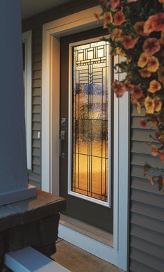 Door Glass and Frame Kit New door glass can transform your entryway without the need to replace your entire door system. The Hudson style draws on inspiration from Frank Lloyd Wright's designs. It is a great pick for modern homes and offers medium to high privacy. Caming is black zinc (commonly known as lead/patina). Kit includes door glass, inside and outside door glass frame set, screws, and screw caps. Measurements: Style: Half Lite Frame outside dimensions: 24" x 38" (replaces frames 23 1/2" Front Door Glass Insert, Contemporary Garage Doors, Door Glass Inserts, Glass Garage Door, Glass Panel Door, Glass Front Door, Door Glass, Glass Frame, Decorative Glass