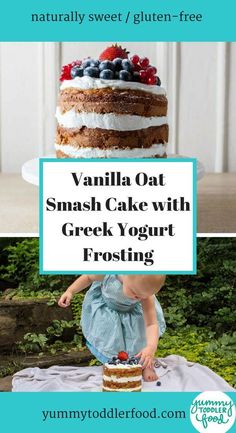 vanilla oat smash cake with greek yogurt frosting