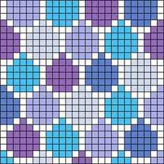 a cross stitch pattern with blue and purple flowers on it's side, in the middle