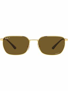 Gold-tone metal Chromance rectangle-frame sunglasses from RAY-BAN featuring rectangle frame, brown tinted lenses, UV-protective lenses, lens decal, nose pads, straight arms, curved tips and Chromance lenses. These glasses come with a protective case.. | Ray-Ban Chromance rectangle-frame sunglasses Gold Rectangular Sunglasses With Mirrored Lenses, Gold Polarized Square Frame Sunglasses, Gold Rectangular Sunglasses With Tinted Lenses, Gold Square Frame Sunglasses With Polarized Lenses, Gold Rectangular Tinted Sunglasses, Gold Square Frame Metal Sunglasses, Gold Aviator Sunglasses With Gradient Square Frame, Gold Aviator Sunglasses With Tinted Square Frame, Gold Square Frame Aviator Sunglasses With Metal Frame