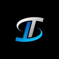 the letter t is made up of blue and white lines on a black background with an oval