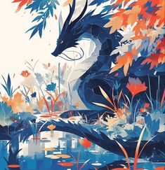 an artistic painting of a dragon in the water