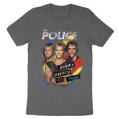 Show off your style and love for classic rock with a new The Police band tee. This The Police Every Breath You Take Short-Sleeve T-Shirt features a crew neck and is made of 100% cotton to ensure all-day comfort. Short-sleeve crew neck The Police Every Breath You Take music tee Made from 100% cotton for all-day comfort Machine washable Pop Culture Crew Neck T-shirt With Band Logo, The Police Band, The Police T Shirt, Police Shirts, Music-themed Slogan T-shirt With Short Sleeves, Music Tees, Tractor Supply, Band Tees, Classic Rock