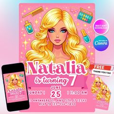 a flyer for a hair salon featuring a blonde woman's face and various items