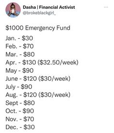 an image of a tweet with the words $ 100 emergency fund on it