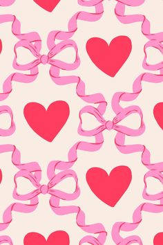 pink and red hearts with bows on a white background