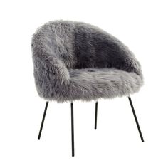 a grey chair with black legs and fur on it