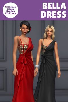 two women in dresses standing next to each other with the words bella dress on them