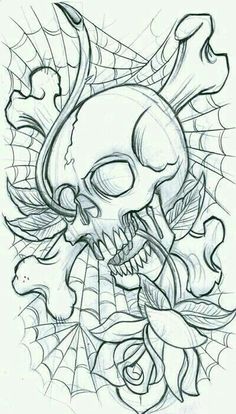 a skull and roses tattoo design