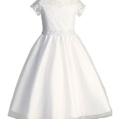 New With Tags...Never Been Worn. This Adorable Tea Length, White Dress Has A Beautiful Lace Bodice And Tulle Skirt. The Waistline Is Embellished With Floral Lace Trim. Dress Zips In Back, With A Bow Sash To Accent The Waist. All Of Our Special Occasion & First Communion Items Are Special Order. Fitted First Communion Dress With Short Sleeves, Spring First Communion Dress With Short Sleeves, White Short Sleeve First Communion Dress For Spring, Fitted Short Sleeve First Communion Dress For Spring, Tea Length White Dress, Wedding Guest Suits, Floral Tulle Dress, Sleeveless Flower Girl Dresses, Girls Communion Dresses