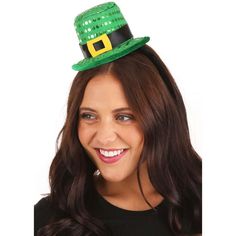 Ensure your costume shines like the gold you're keeping at the end of a rainbow when you cap it off with this Sequin Mini Leprechaun Hat Headband! The pint-sized top hat is fiber-filled, giving it a cartoony-cute look. Meanwhile, a decorative black band, felt buckle, and a shimmering sequin top layer. Attached to a flexible plastic headband, the little hat sits easily on its wearer's head. Adjustable Green Novelty Costume Hat, Adjustable Green Costume Hats And Headpieces, Headband Costume, Tutu Women, Sequin Costume, Green Tutu, Leprechaun Hat, Hat Headband, Leprechaun Hats