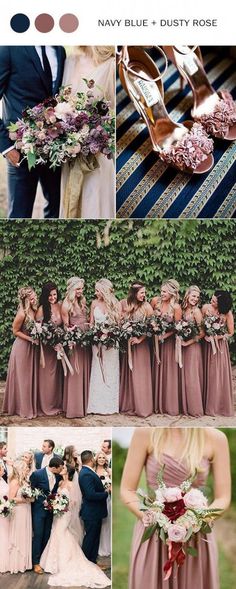 the wedding party is dressed in dusty pinks and greys, with burgundy accents