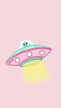 an alien ship floating on top of a pink background