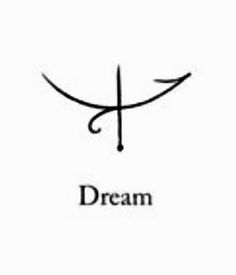 the word dream written in black ink on a white background with an arrow pointing upward