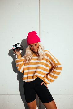 Candy Stripe Sweater Cotton Candy Sky, Black Accessories, Yellow Sweater, Candy Stripes, Cardigan Top, Wide Sleeves, Grab Bags, New Love, Stripe Sweater