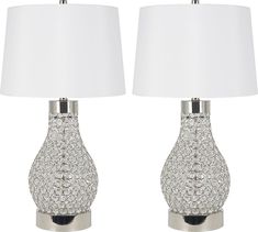 pair of crystal table lamps with white shade