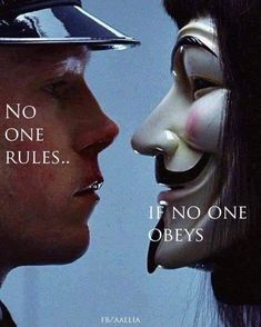 a man and woman are facing each other with masks on their faces that say, nadie gobierna si nadie obedece